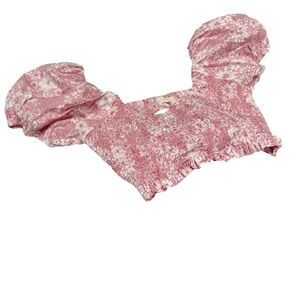 Pink Floral Puff Sleeve Milkmaid Crop Top